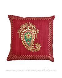 Zari Silk Cushion - 100% Silk, 16x16 Inches, Multicolor | Square Shape, Sequin Work, Sofa Decor, Zipper Closure, Customized Styles Available