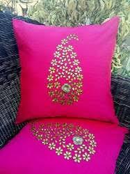 Zari Silk Cushion - 100% Silk, 16x16 Inches, Multicolor | Square Shape, Sequin Work, Sofa Decor, Zipper Closure, Customized Styles Available