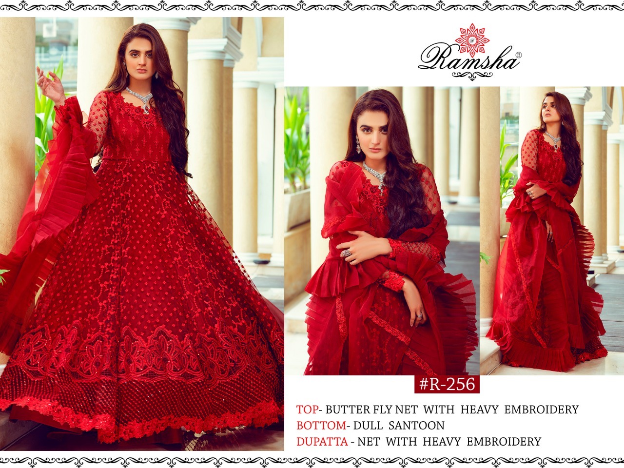 Preferable Net Multi Colour Pakistani Salwar Suit - Net Heavy Embroidery & Handwork, Dull Santoon Bottom, Full Sleeves, Customized Size, Dry Clean Only