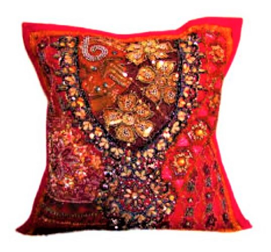 Hand Made Patch Beded Cushion Cover - 16x16 Inches, Multi Color | Ethnic Style, 100% Polyester, Decorative Beaded Pattern, Zippered Closure, 200 Grams