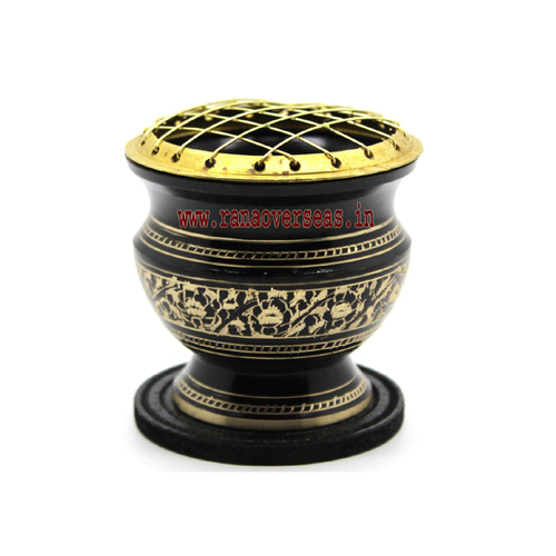 Wood Brass Meenakari Incense Charcoal Burner