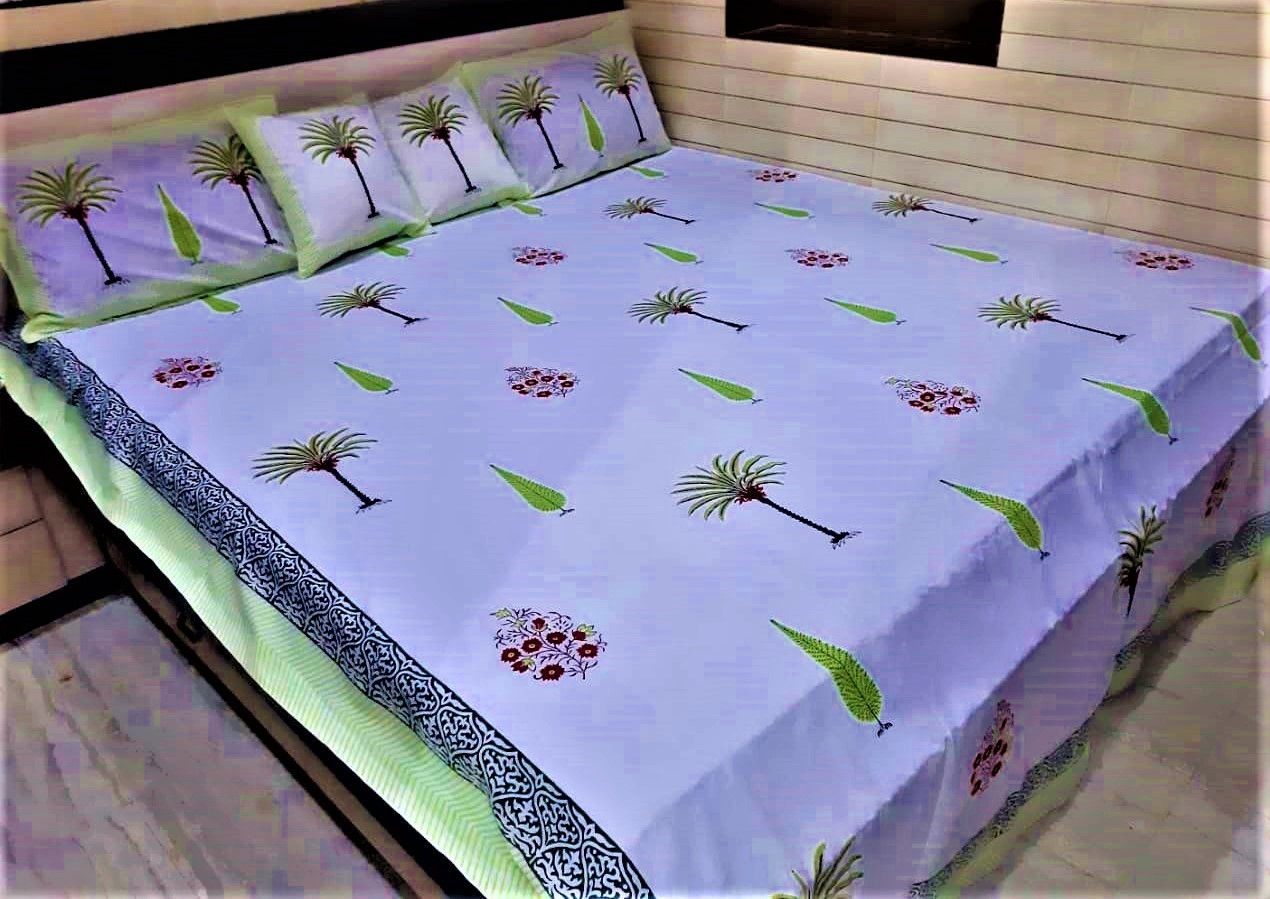 Hand Block Print Cotton Bedsheet - King Size, 100% Cotton, 210 Thread Count | Washable, High Bulk Yarn, Regular Use