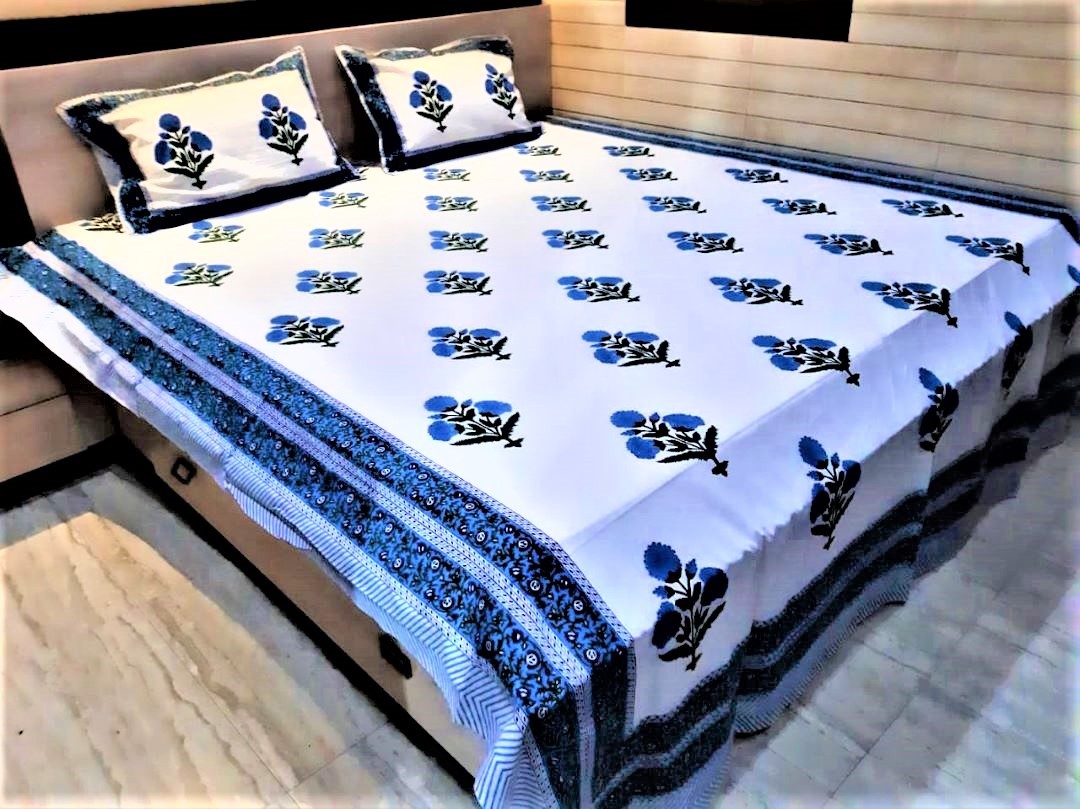 Hand Block Print Cotton Bedsheet - King Size, 100% Cotton, 210 Thread Count | Washable, High Bulk Yarn, Regular Use
