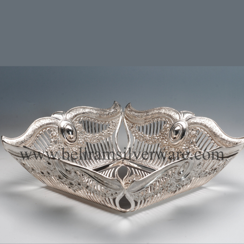 Wavy Rim Cutwork Square Silver Bread Basket