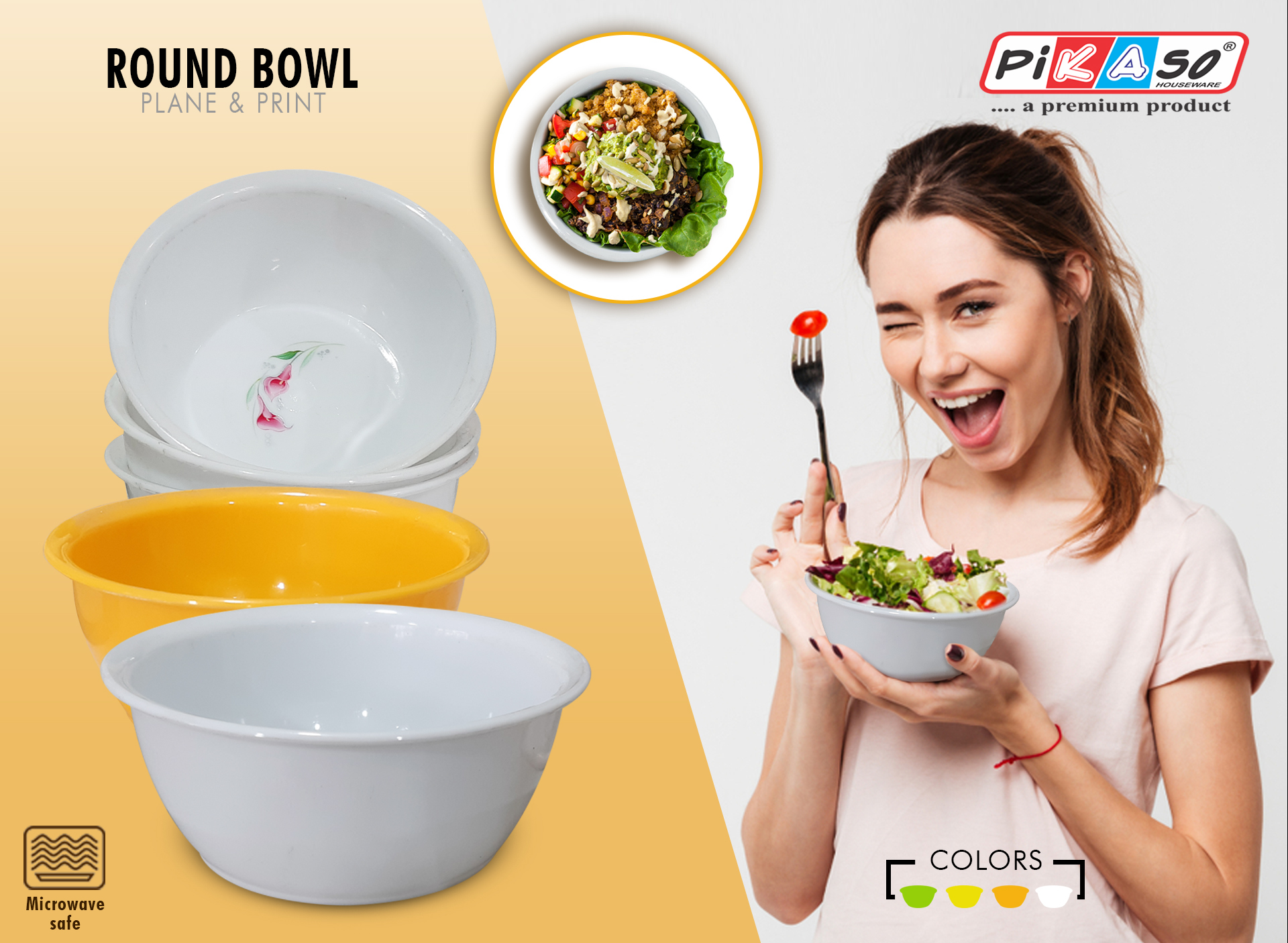 White-orange-yellow-green Bowl Round (6 Pc Set)