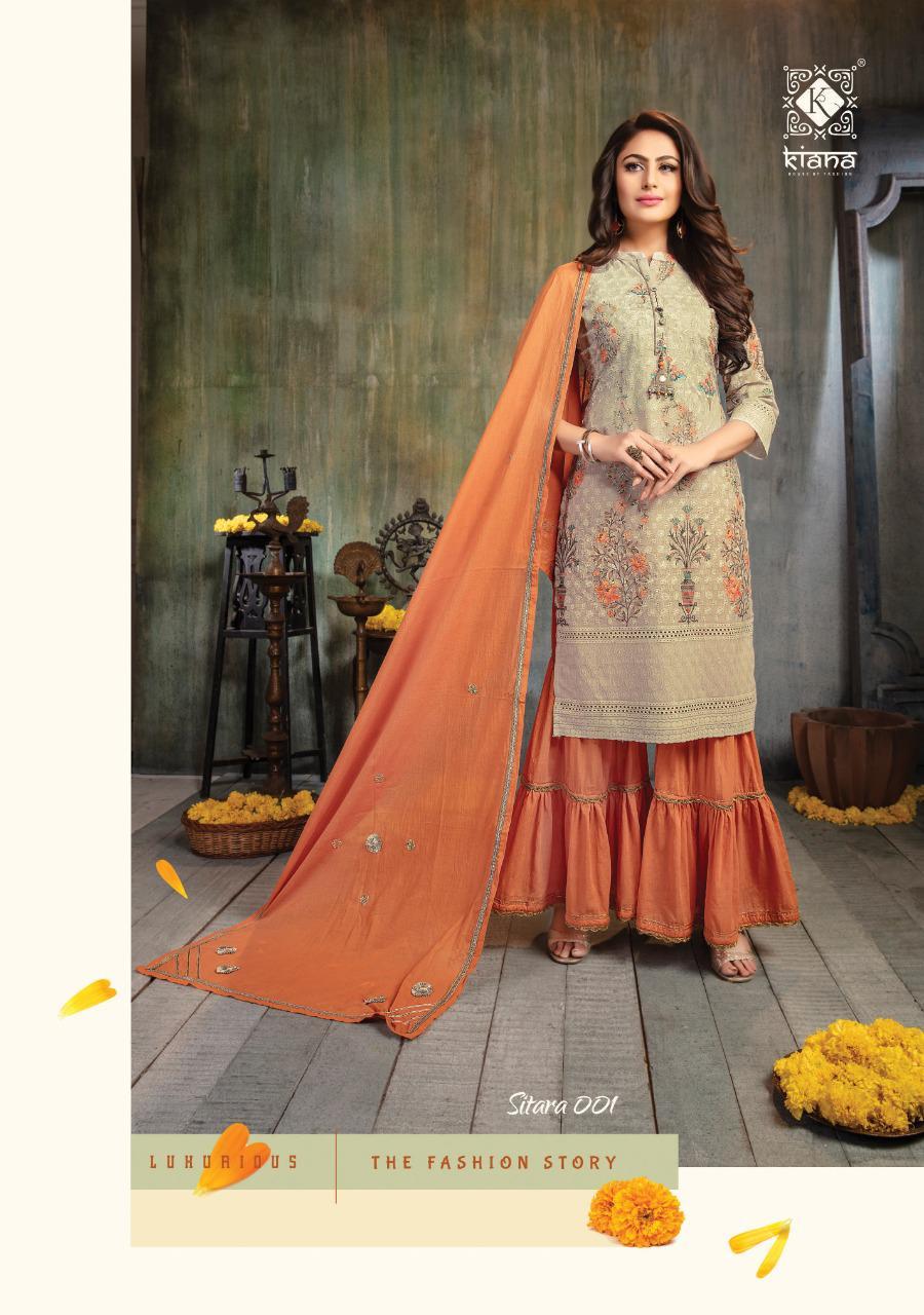 Dry Cleaning Sitara Schiffli Top With Digital Print With Stylish Flex Pant Kurtis