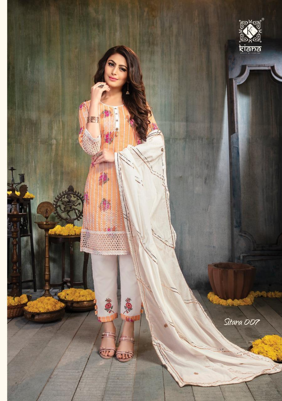 Dry Cleaning Sitara Schiffli Top With Digital Print With Stylish Flex Pant Kurtis