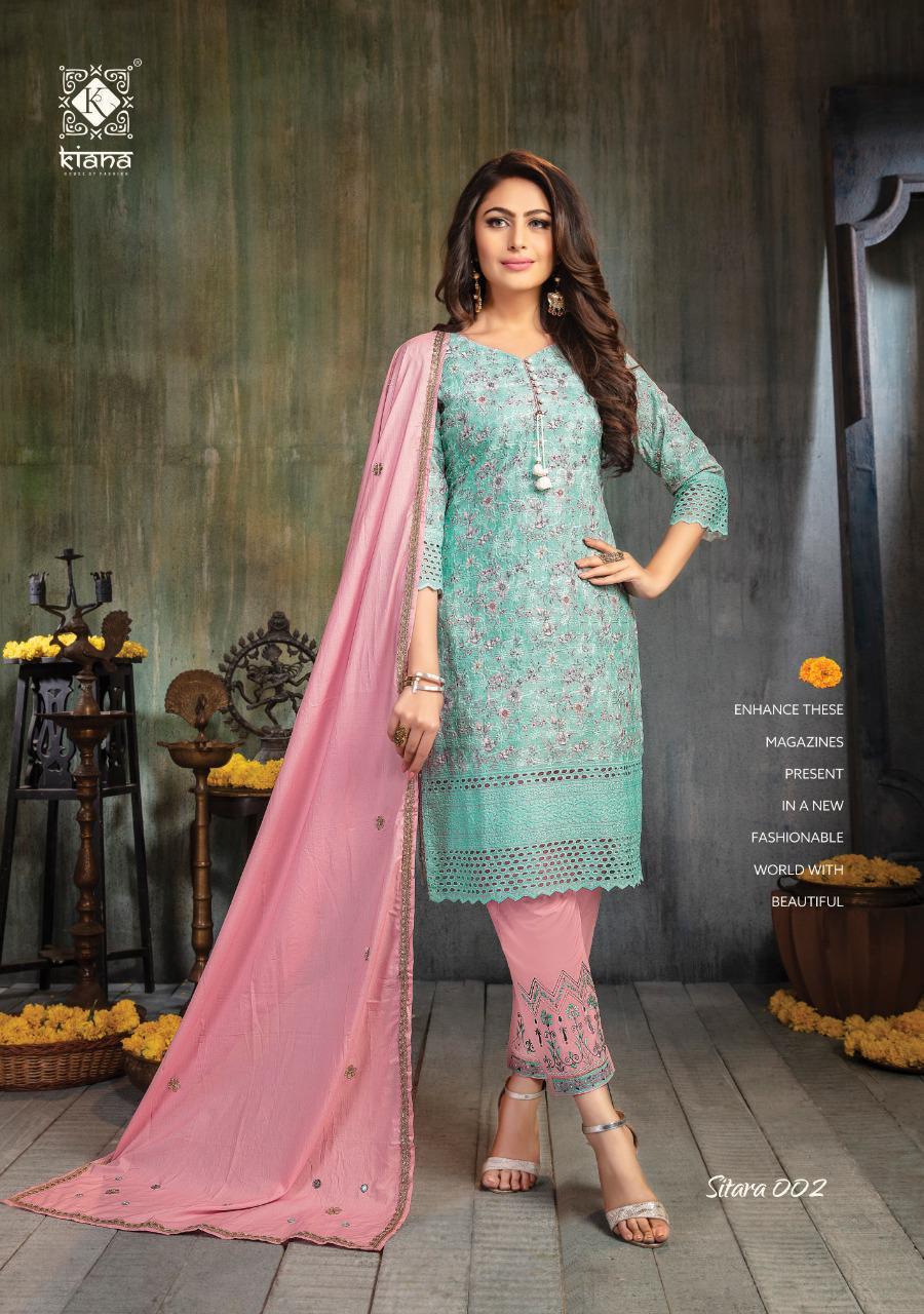 Dry Cleaning Sitara Schiffli Top With Digital Print With Stylish Flex Pant Kurtis
