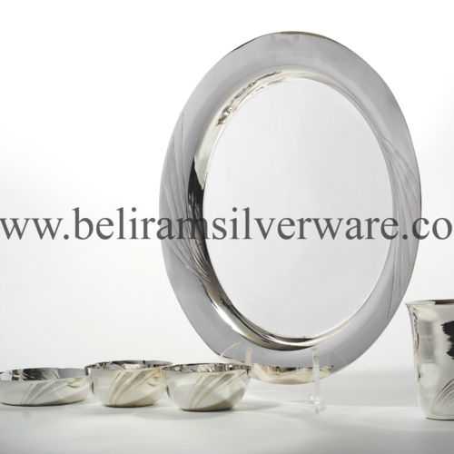 Modern Texture Circular Silver Dinner Thali Set