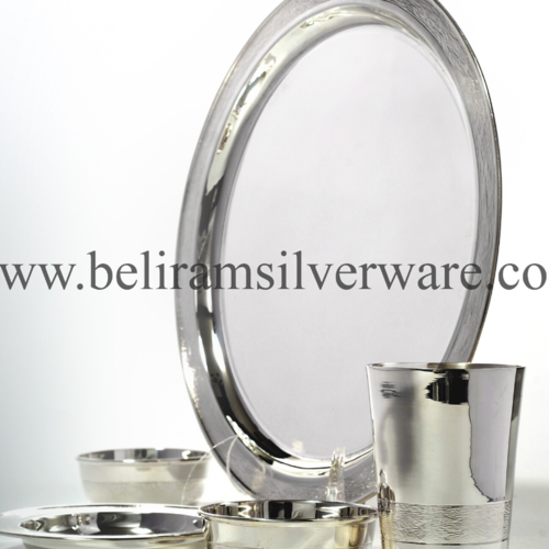 Hammered Border Circular Silver Dinner Thali Set
