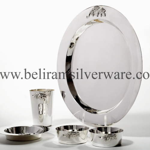 Flower Motif Circular Silver Thali Set