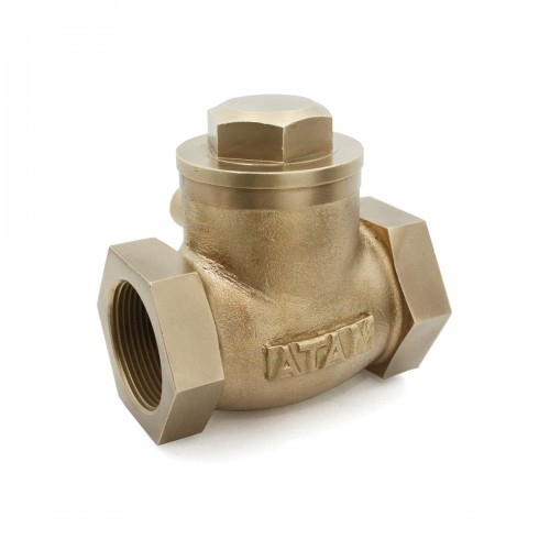 Bronze Swing Check Valve - 15mm Size, 20mm Height, 9 Inch Width | Golden Color, Integral Seat Sealing, Renewable Disc, Hydraulic Power