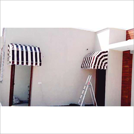 Outdoor Awning - Fabric and Metal, Wall-Mounted Design with Black and White Stripes, Two Door Applications for Versatile Outdoor Shade