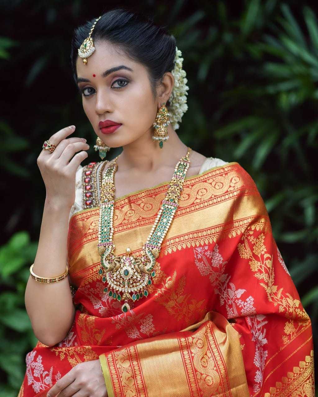 Ladies Pure Silk Saree - Soft Lichi Silk With Heavy Jaquard Border | Vibrant Pure Red Colour, Stylish Rich Pallu, Elegant Weaving Blouse Piece, Lightweight For All Seasons