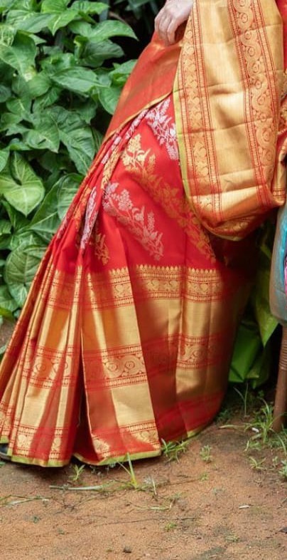 Ladies Pure Silk Saree - Soft Lichi Silk With Heavy Jaquard Border | Vibrant Pure Red Colour, Stylish Rich Pallu, Elegant Weaving Blouse Piece, Lightweight For All Seasons