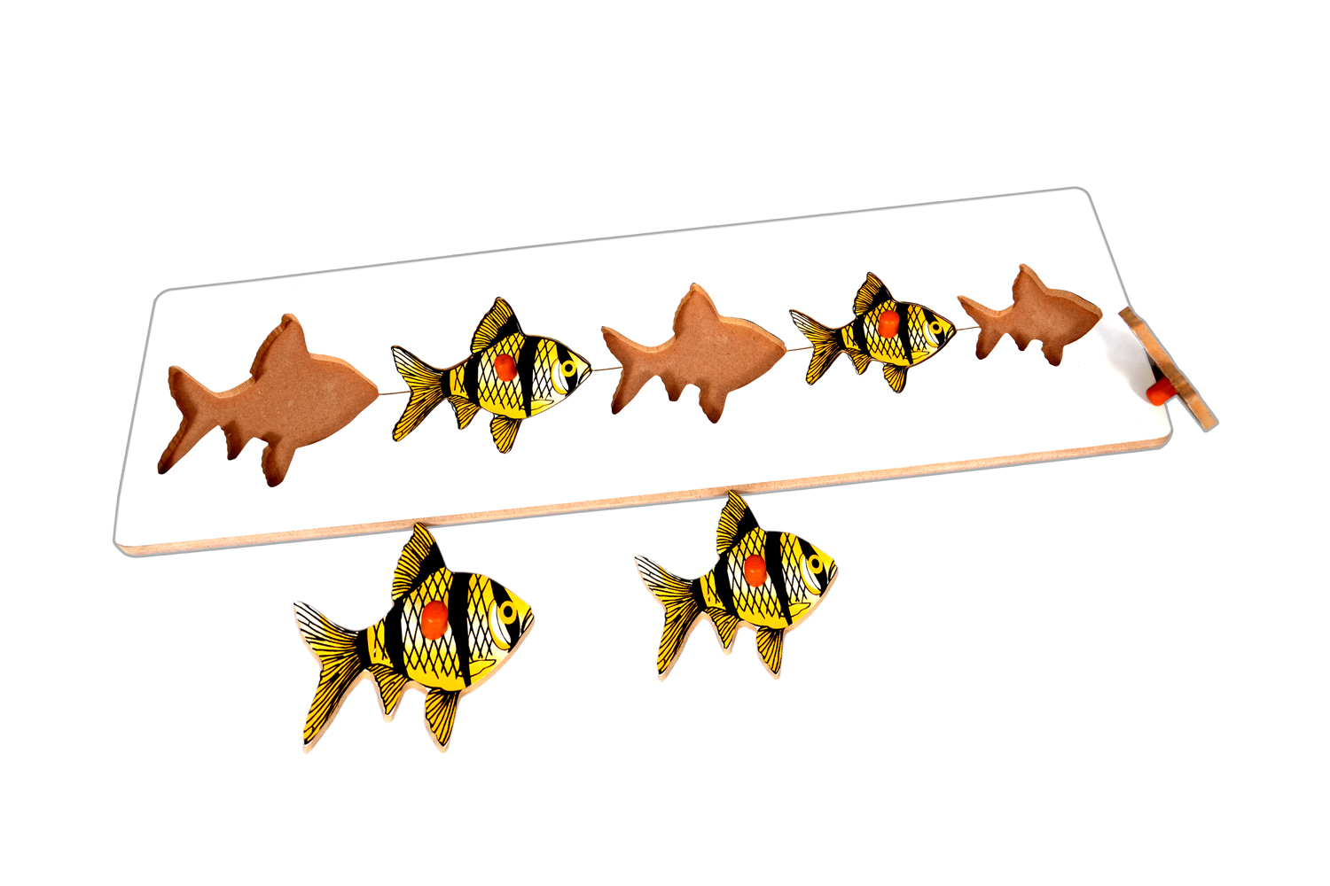 Kidken Montessori Size Variation Inset Board Fish - Mdf Wood, 47x14.5 Cm | Age 3-5, Wooden Seriation Puzzle With Knob For Easy Handling