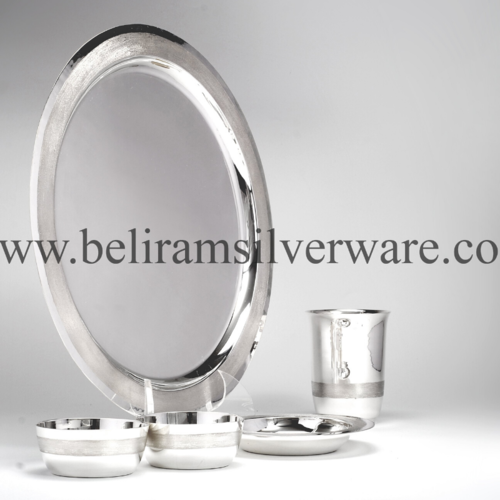 Dull Hammered Circular Silver Thali Set