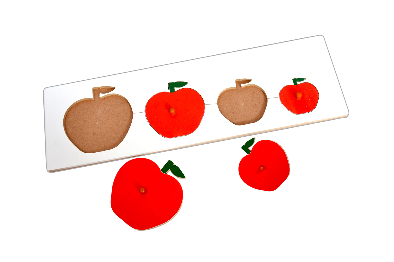 Kidken Montessori Wooden Size Variation Inset Board - 47x14.5 Cm, Red Apple Seriation Puzzle For Ages 2-4