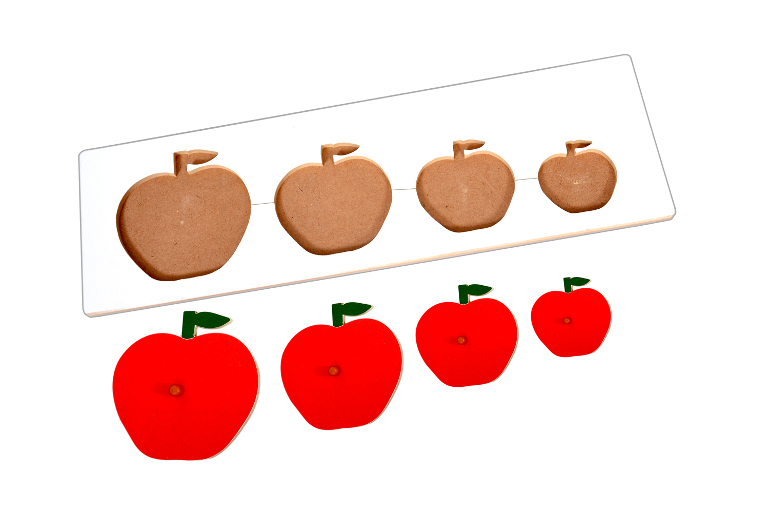 Kidken Montessori Wooden Size Variation Inset Board - 47x14.5 Cm, Red Apple Seriation Puzzle For Ages 2-4