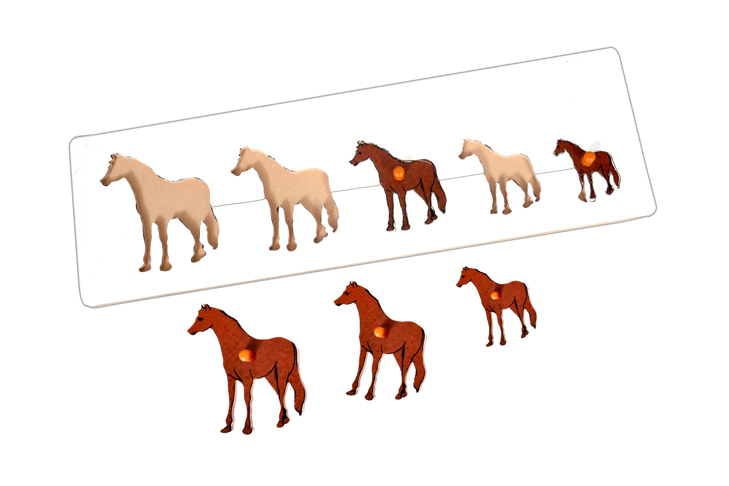 Kidken Size Variation Inset Board Horse - Mdf Wood, 47x14.5 Cm, Brown | Montessori Toddler Toy, Small To Big Concept Learning Puzzle