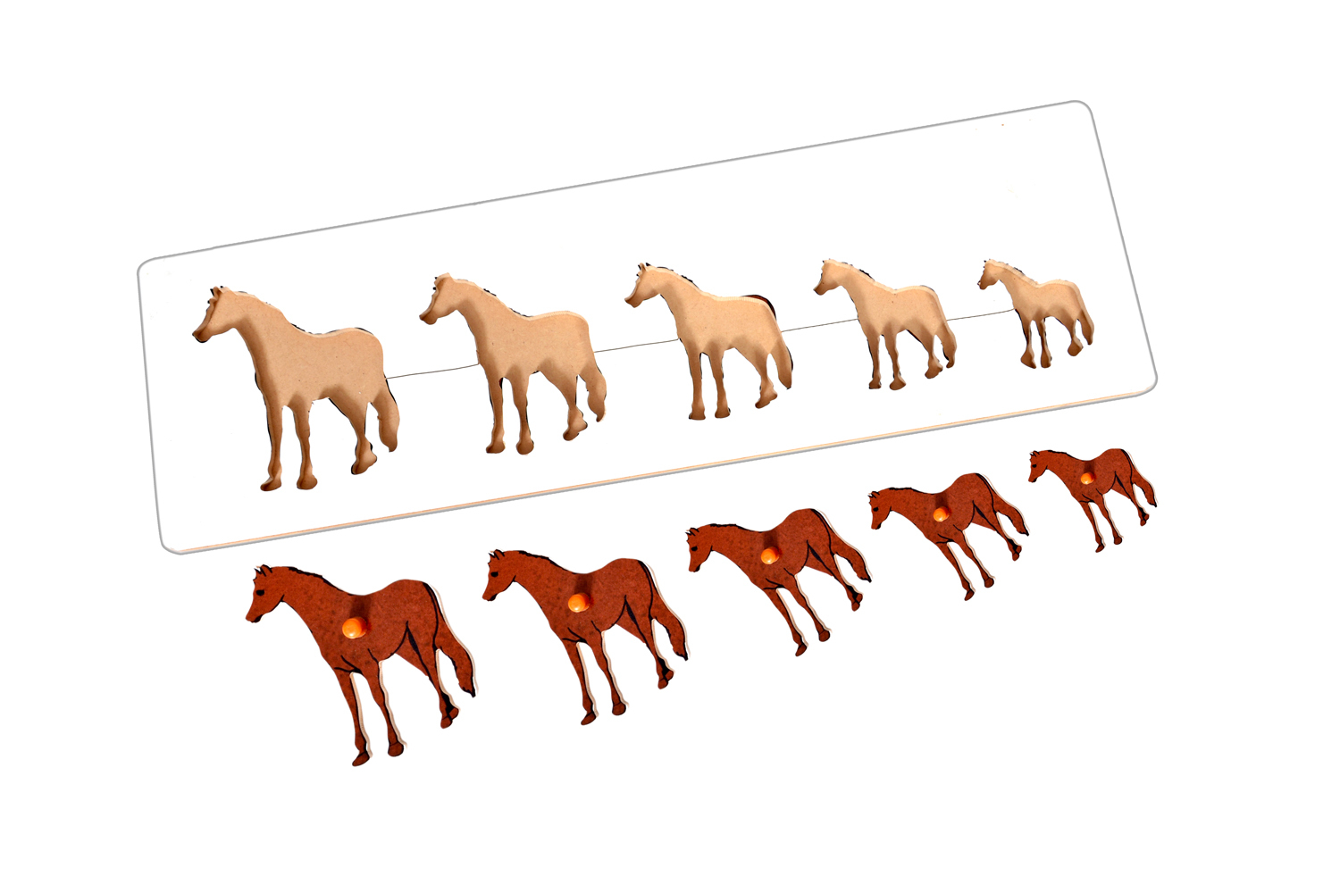 Kidken Size Variation Inset Board Horse - Mdf Wood, 47x14.5 Cm, Brown | Montessori Toddler Toy, Small To Big Concept Learning Puzzle