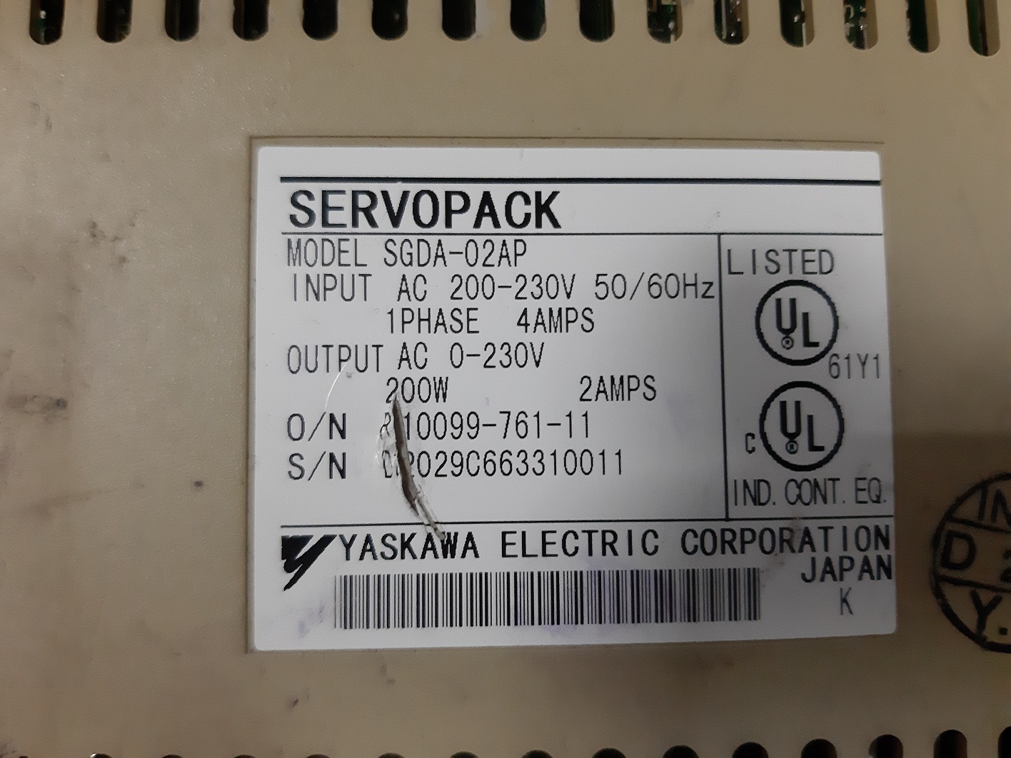 Yaskawa Servopack Servo Drive Sgda-02ap