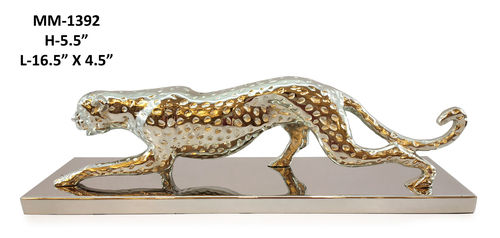 Metal Panther Aluminium With Wooden Base , Silver