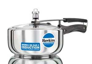 Hawkins Pressure Cooker - Aluminum, 5 Liters Capacity, Silver Color, 2 Kg Weight | 2 Comfortable Handles, 1 Year Warranty, Efficient Pressure Cooking