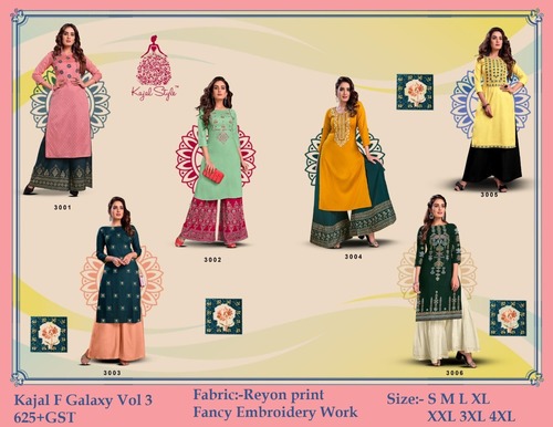 Dry Cleaning Fashion Galaxy  Vol 3 Fancy Fabrics Kurti With Plazo & Sharara Pair