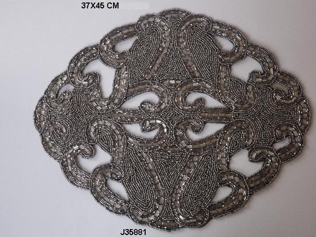 Glass Bead Table Mat - 35 Cm, Grey Color | High Quality For Home And Wedding Decoration