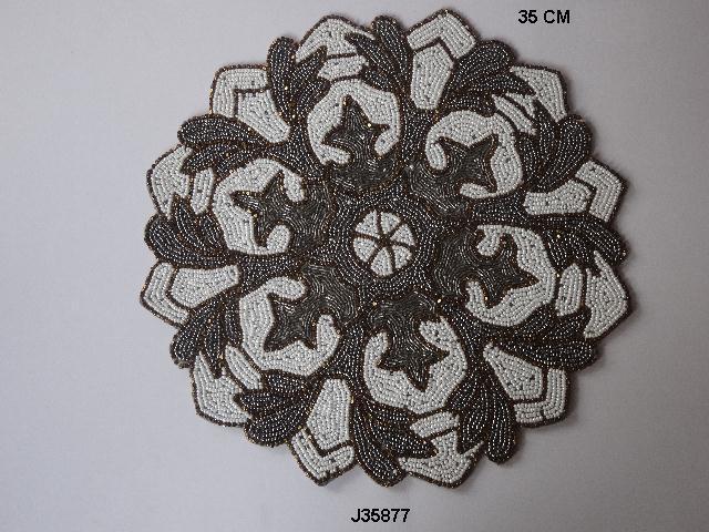 Glass Bead Table Mat - 35 Cm, Grey Color | High Quality For Home And Wedding Decoration