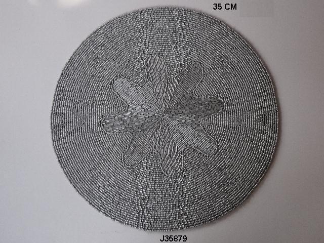 Glass Bead Table Mat - 35 Cm, Grey Color | High Quality For Home And Wedding Decoration