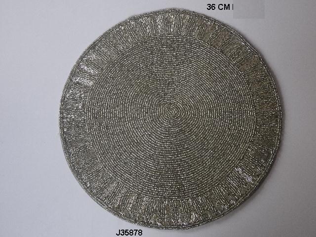 Glass Bead Table Mat - 35 Cm, Grey Color | High Quality For Home And Wedding Decoration