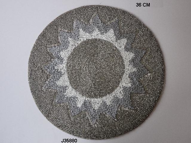Glass Bead Table Mat - 35 Cm, Grey Color | High Quality For Home And Wedding Decoration