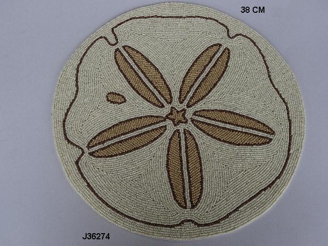 Glass Bead Table Mat - 35 Cm, Golden Beaded Design For Home And Wedding Decoration