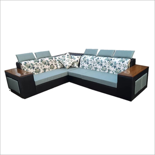 L Shape Sofa Set - Wood & Fabric, 8ft x 6ft | Grey Color, 6 Seats, High-Density Foam Padding
