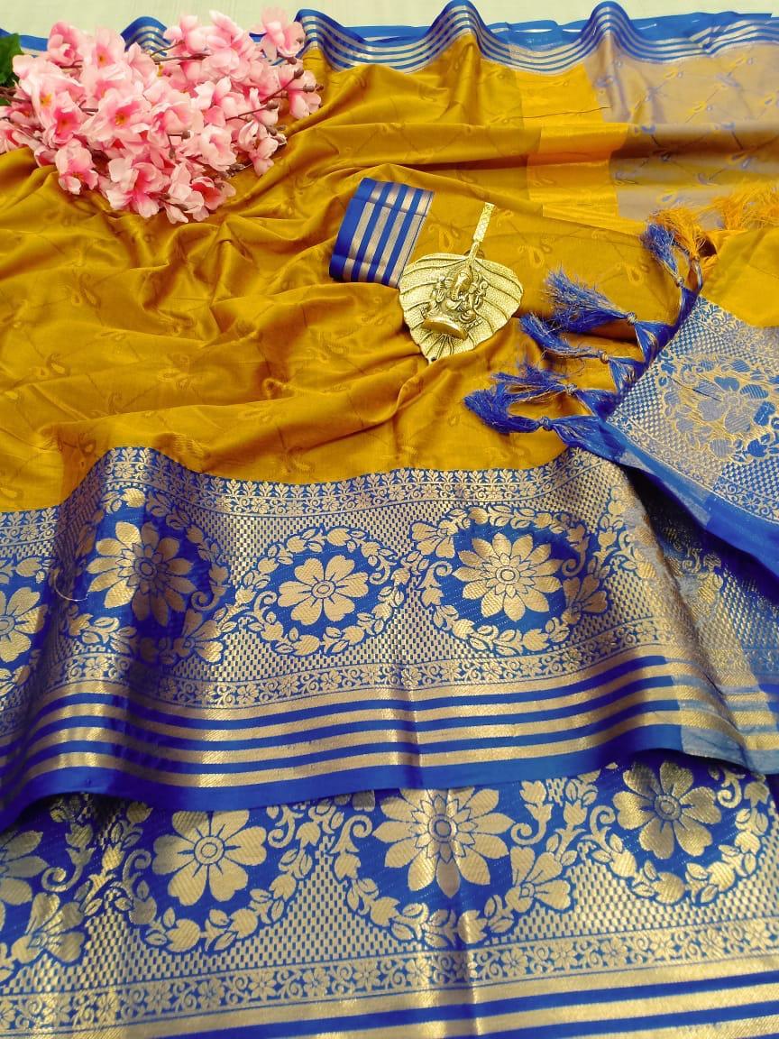 Aura Saree - Pure Cotton Silk With Full Saree Embossed Look, 5.5 Mtr Length With Contrast Blouse And Pallu, Multi-color For Traditional Occasions