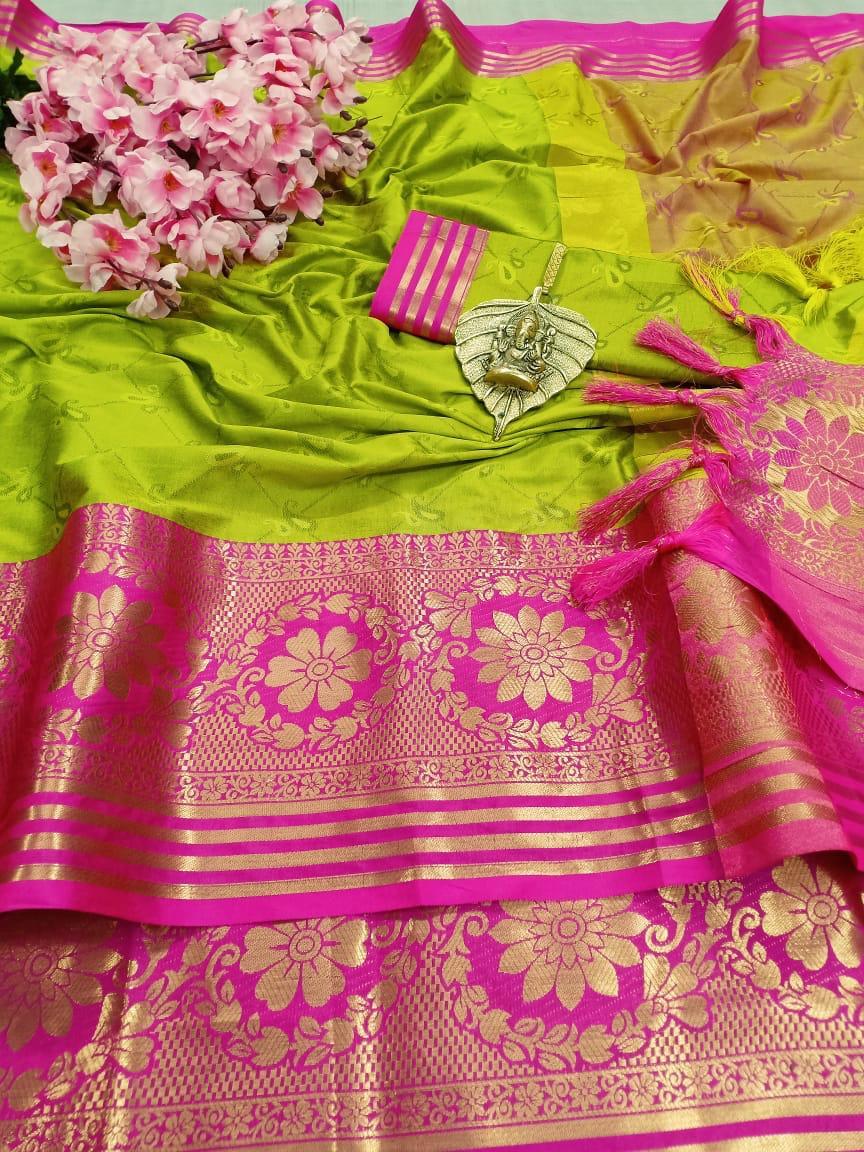Aura Saree - Pure Cotton Silk With Full Saree Embossed Look, 5.5 Mtr Length With Contrast Blouse And Pallu, Multi-color For Traditional Occasions
