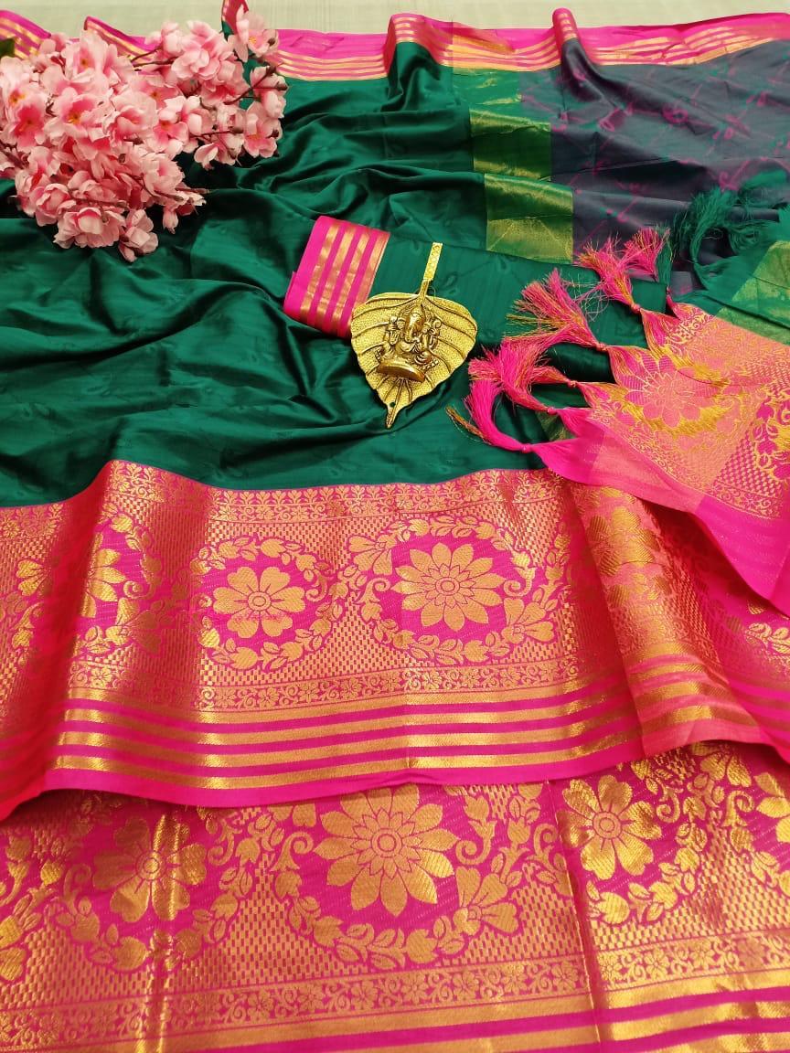 Aura Saree - Pure Cotton Silk With Full Saree Embossed Look, 5.5 Mtr Length With Contrast Blouse And Pallu, Multi-color For Traditional Occasions