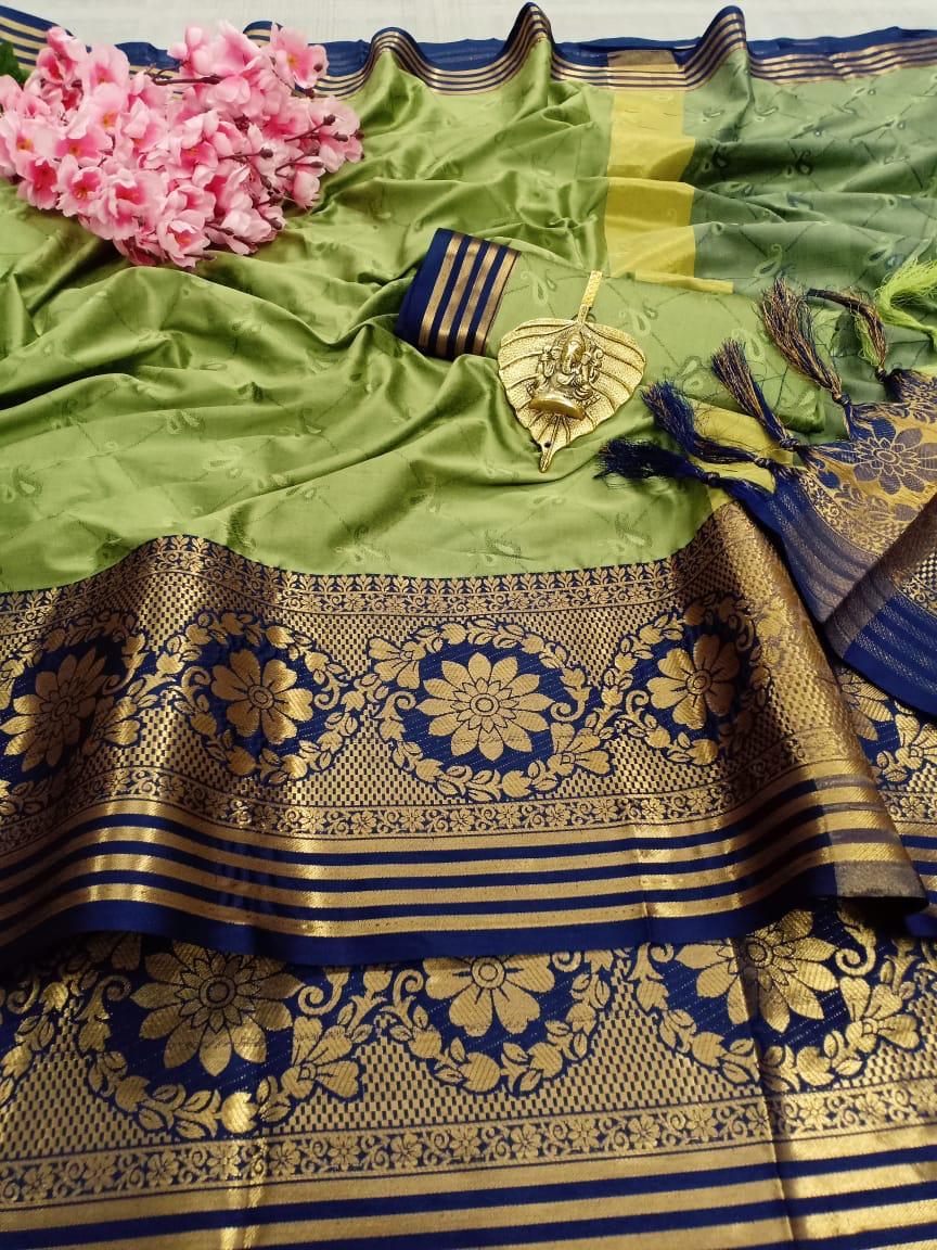 Aura Saree - Pure Cotton Silk With Full Saree Embossed Look, 5.5 Mtr Length With Contrast Blouse And Pallu, Multi-color For Traditional Occasions