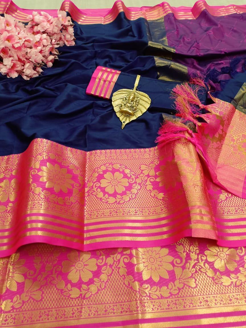 Aura Saree - Pure Cotton Silk With Full Saree Embossed Look, 5.5 Mtr Length With Contrast Blouse And Pallu, Multi-color For Traditional Occasions