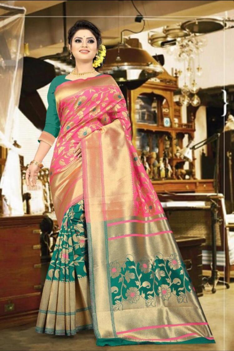 Multi Colour Banarasi Silk Weaving Saree