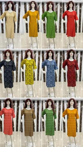 Shreeji Vol 1 Regular Wear Rayon Printed Kurtis - Size M:38, L:40, XL:42, XXL:44, Length: 41" | Features: 3-4th Sleeve, Washable, Quick Dry, Ethnic Style