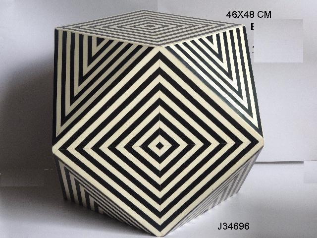 Resin Inlay Stool - Wood, 36x36cm Size | Ethnic Handmade Artwork, Round Design For Living Room