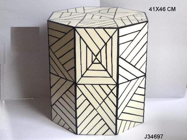 Resin Inlay Stool - Wood, 36x36cm Size | Ethnic Handmade Artwork, Round Design For Living Room