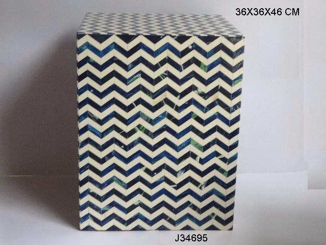 Resin Inlay Stool - Wood, 36x36cm Size | Ethnic Handmade Artwork, Round Design For Living Room
