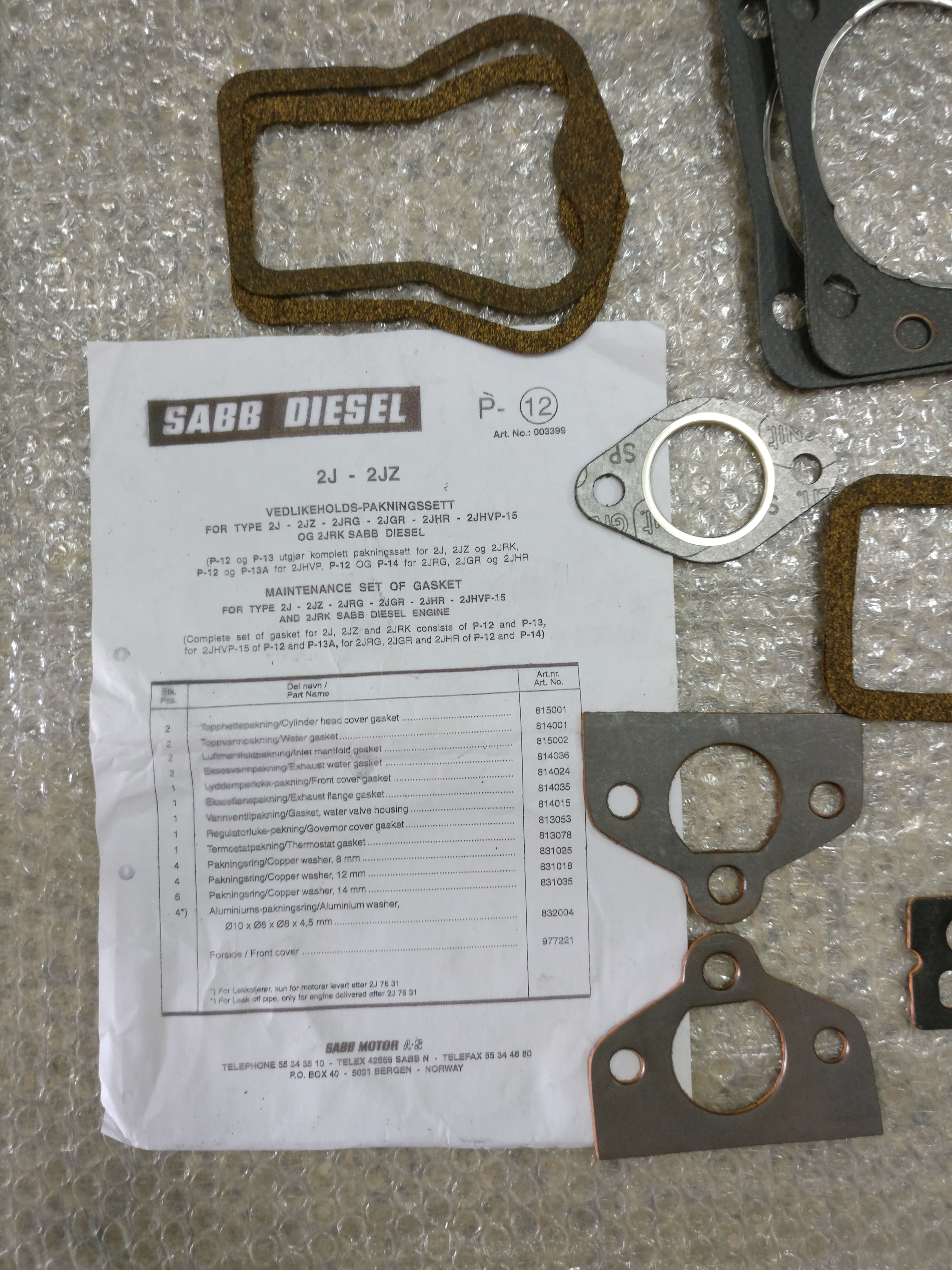 Complete Gasket Kit - Original Parts From Alang Ship Breaking Yard | Ideal For Inboard Boat Engine