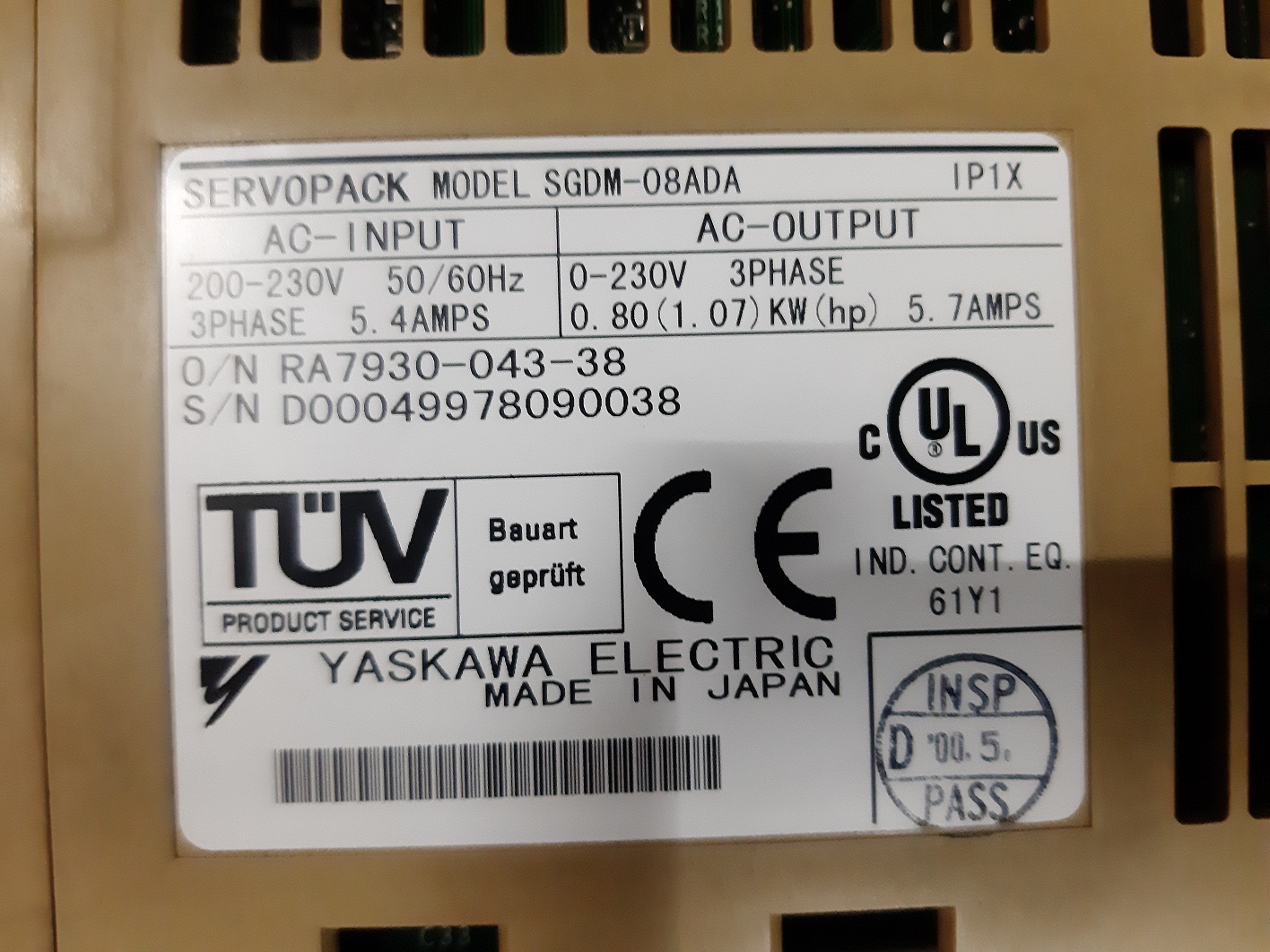 Yaskawa Servopack Ac Servo Drive Sgdm-08ada