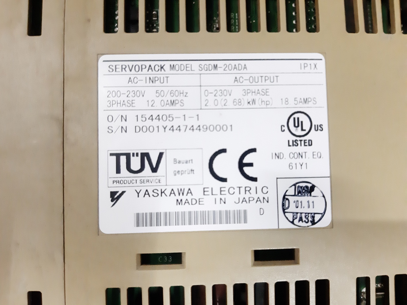 Yaskawa Servopack Ac Servo Drive Sgdm-20ada