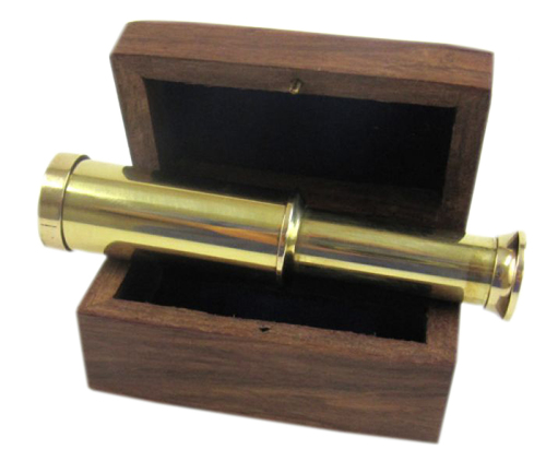 Mini Brass Telescope With Wood Box - Brass/Glass/Wood, 4x1x1 Inches , Vintage Nautical Design with Retractable Focus System & High-Quality Lens